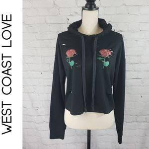 West Coast Love Cropped Distressed Hoodie Sz M